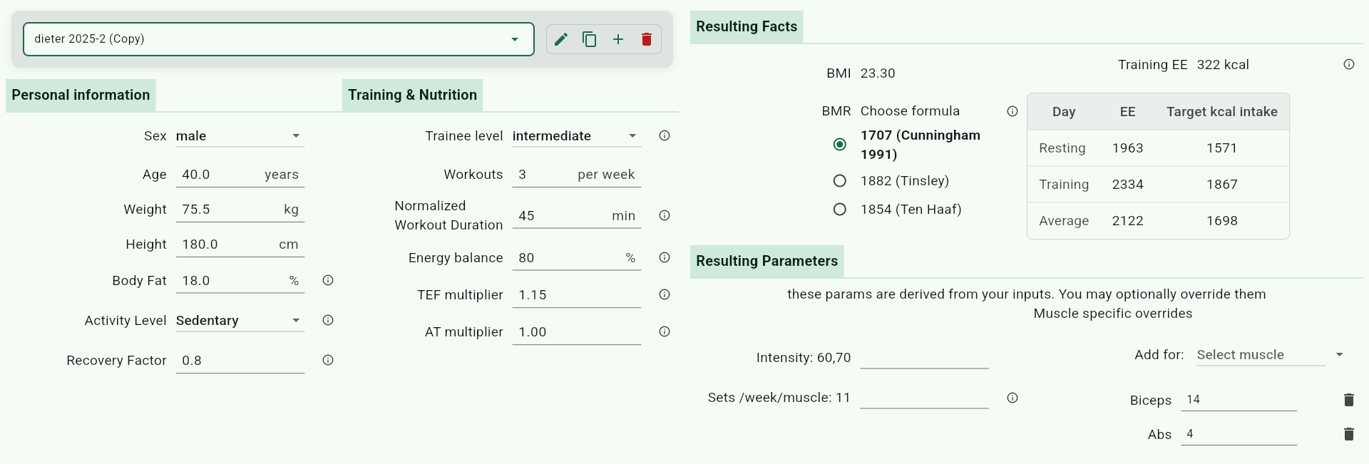 Weekly volume targets and recommendations interface